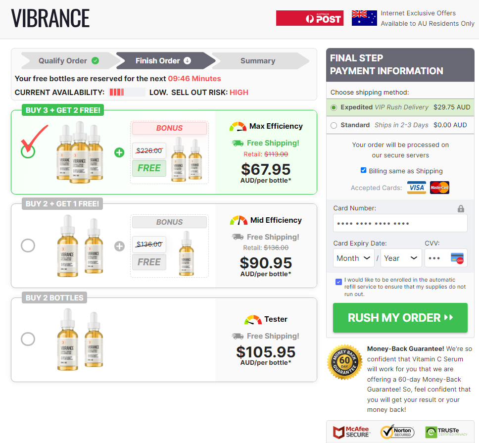 know the price of Vibrance Vitamin C Serum in Australia