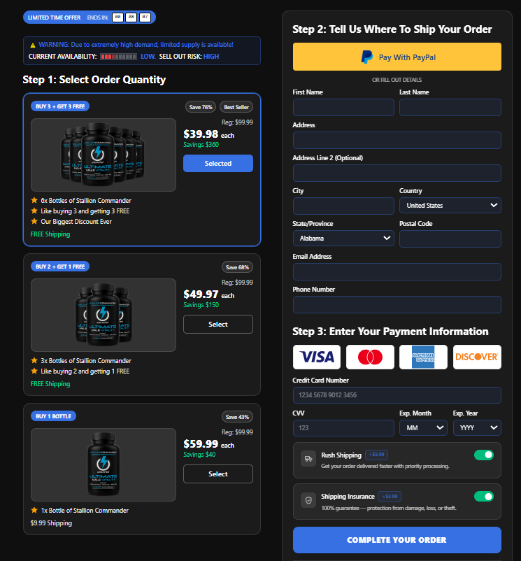 "Multi-bottle value pack for Stallion Commander showing bundle savings"