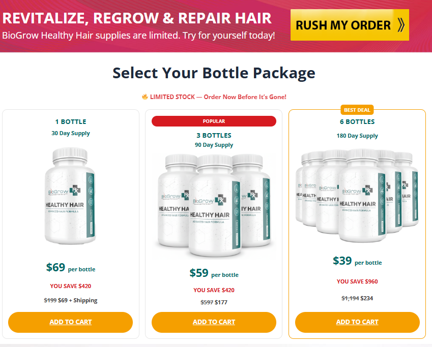 BioGrow RX Hair discounted multi-bottle bundle offer