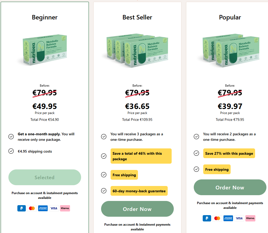 Nutrivea Weightloss Capsules pricing and bundle offers