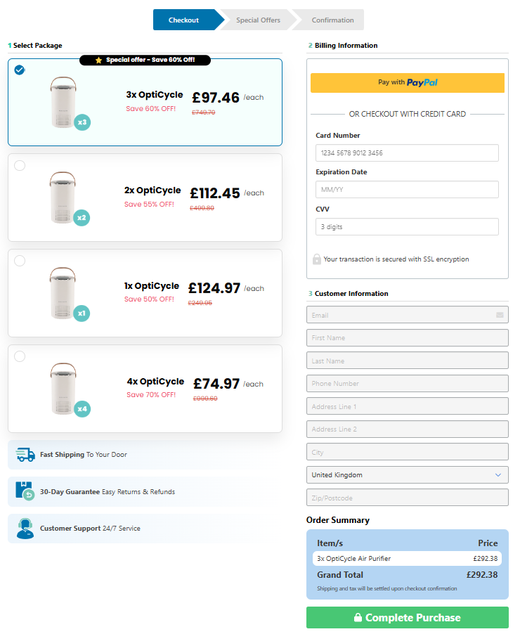 OptiCycle UK Air Purifier discount bundles and pricing offers
