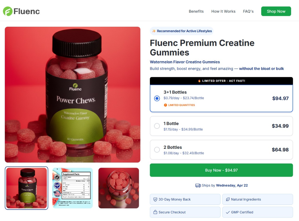 Fluenc Premium Creatine Gummies Power Chews